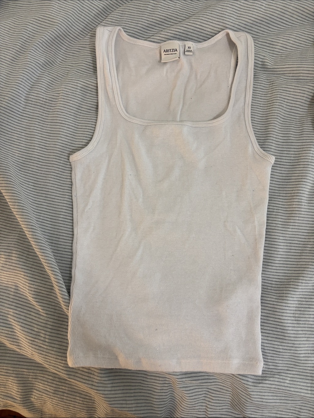 Aritzia White Ribbed Square-Neck Tank Top Size XS